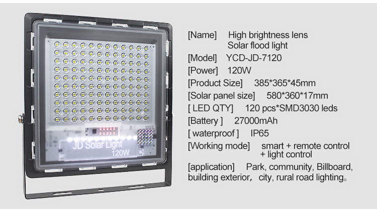 đèn pha led năng lượng mặt trời 120W JD7120-5