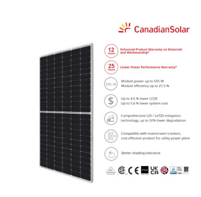 Tấm Pin NLMT Canadian Solar 550WP – 1 Mặt Kính