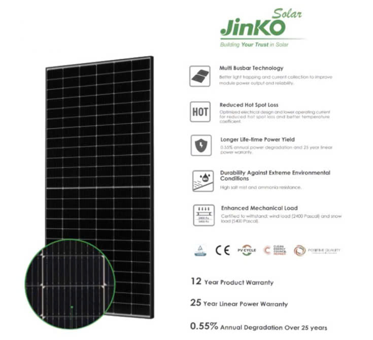 Tấm Pin NLMT Jinko Solar 550WP – 1 Mặt Kính