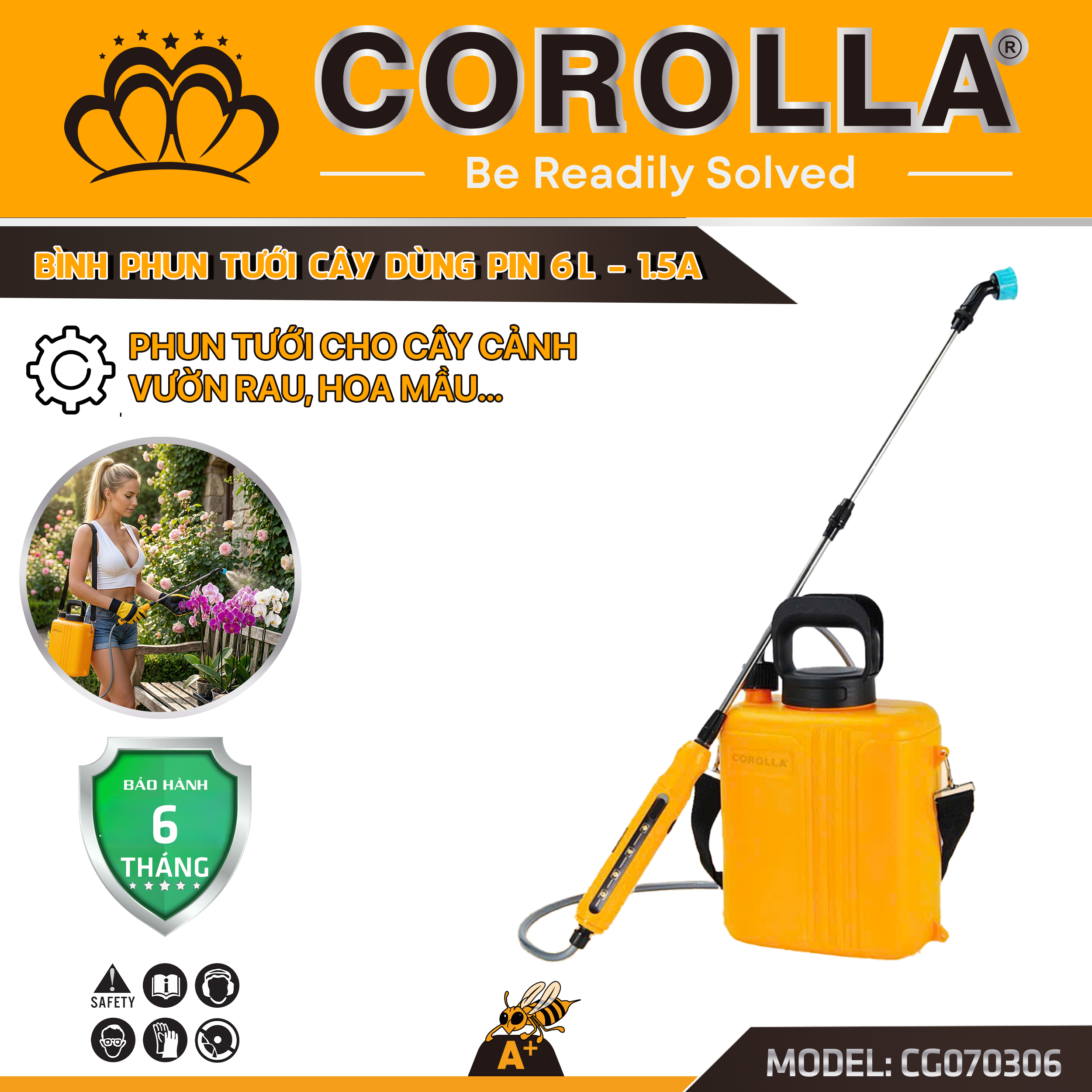 Bình Phun Tưới Cây Dùng Pin 6L COROLLA CG070306 chính hãng