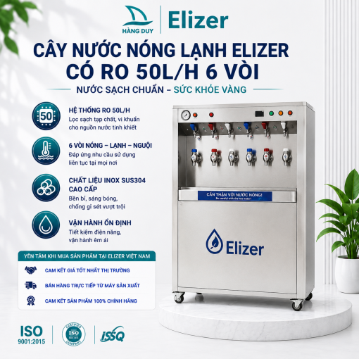 Cây Nước Nóng Lạnh Elizer Có RO 50L/h 6 Vòi