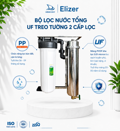 Bộ Lọc Nước Tổng UF Treo Tường Elizer 2 Cấp Lọc