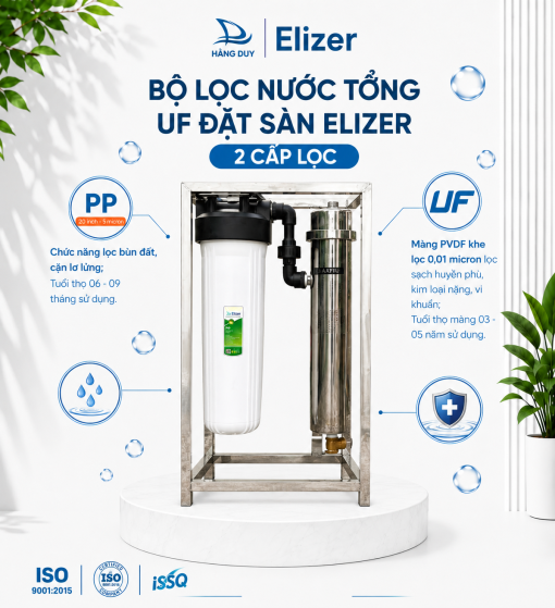 Bộ Lọc Nước Tổng UF Đặt Sàn Elizer 2 Cấp Lọc