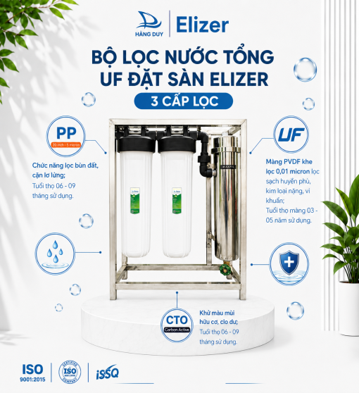 Bộ Lọc Nước Tổng UF Đặt Sàn Elizer 3 Cấp Lọc