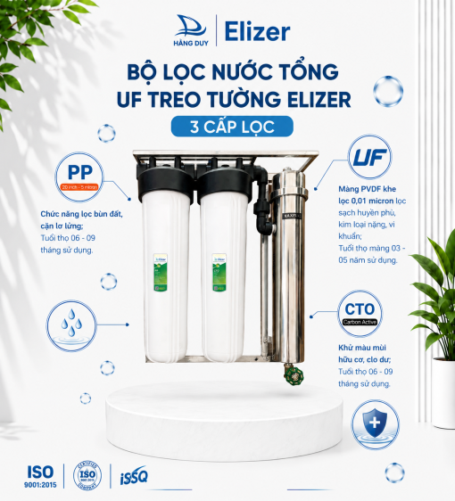 Bộ Lọc Nước Tổng UF Treo Tường Elizer 3 Cấp Lọc