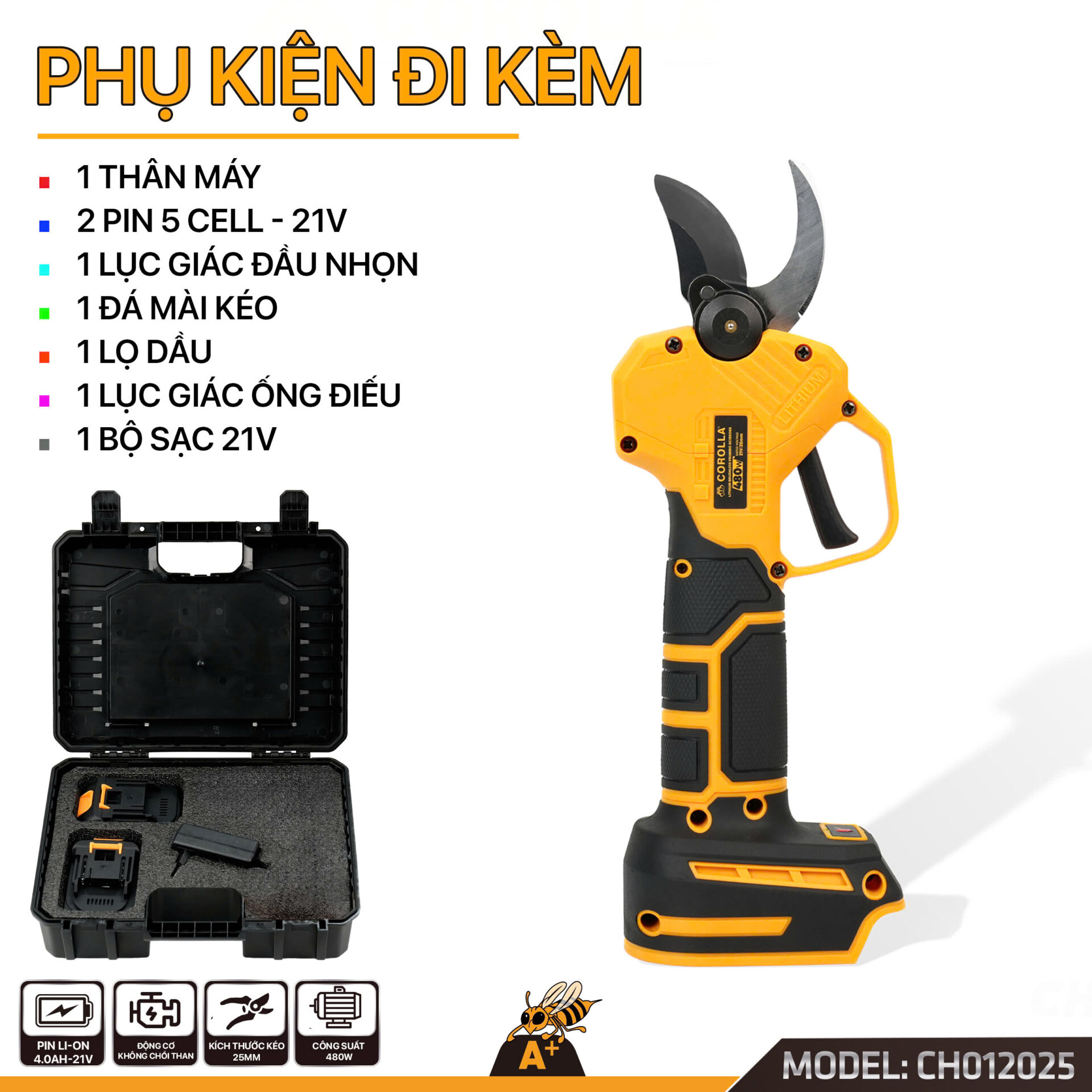 Chi tiết kéo cắt cành dùng pin Corolla CH012025