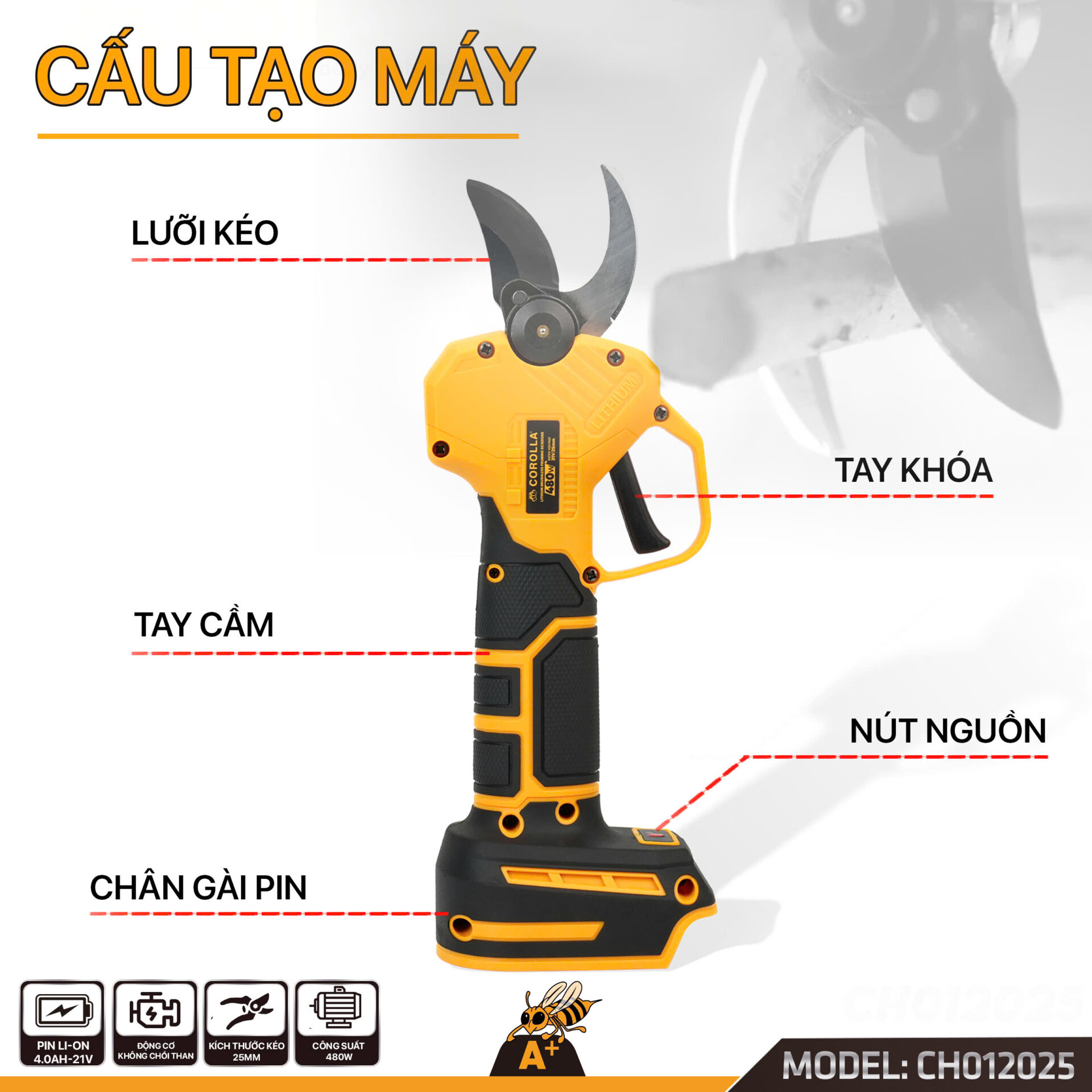 CH012025 – Kéo cắt cành dùng pin Corolla chính hãng
