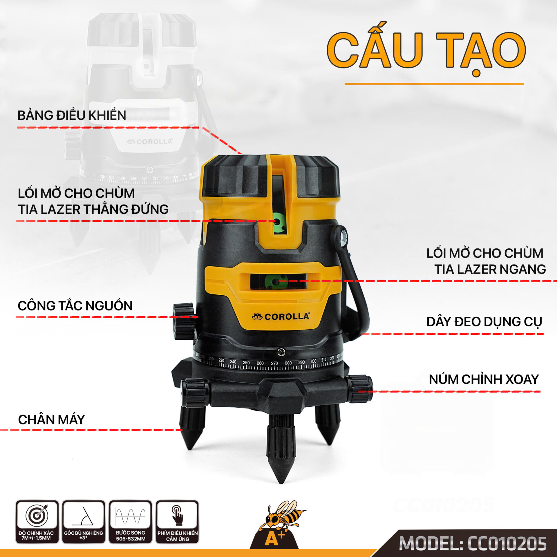 Máy Cân Bằng Laser 5 Tia Xanh COROLLA CC010205 chính hãng