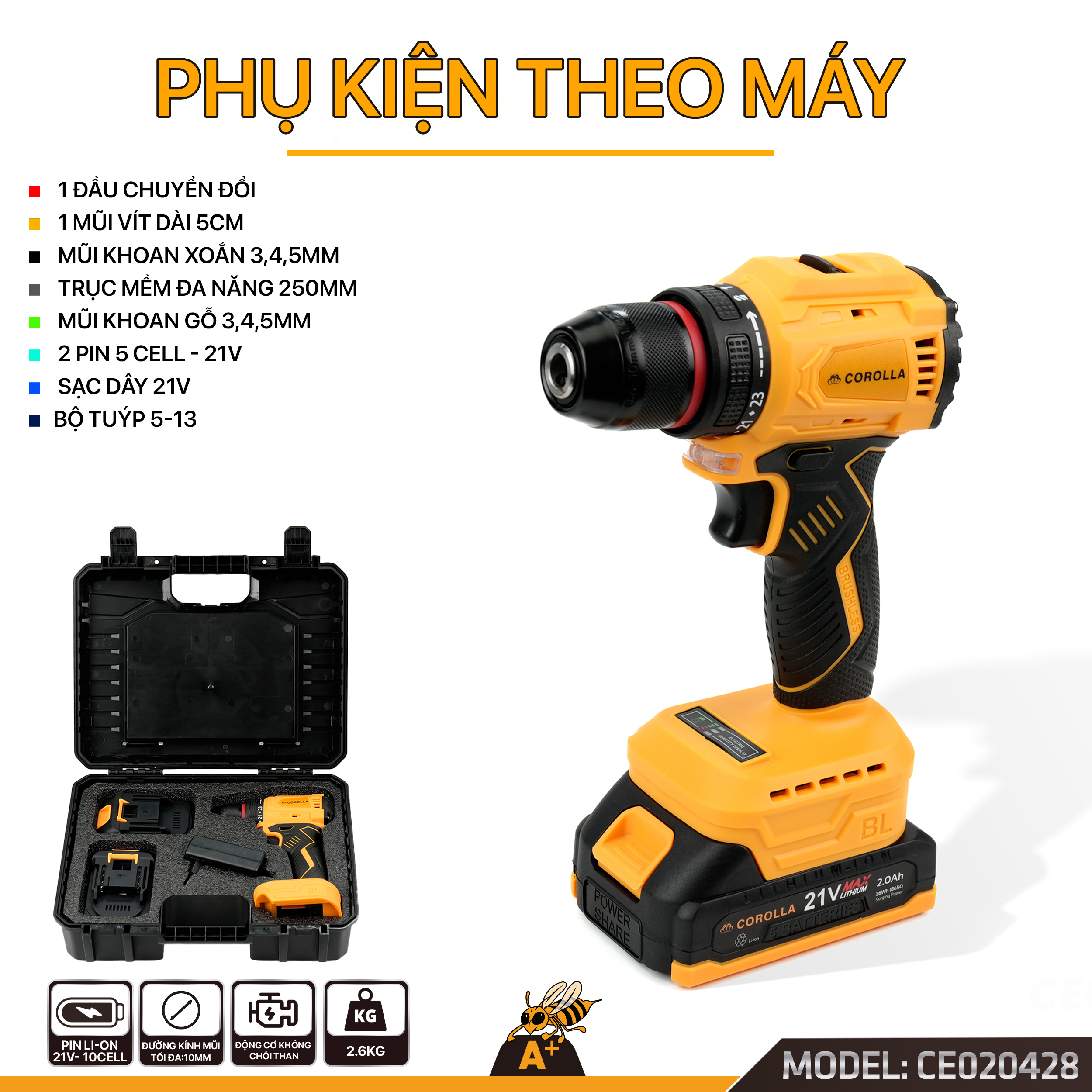 CE020428- MÁY KHOAN DÙNG PIN CẦM TAY 21V