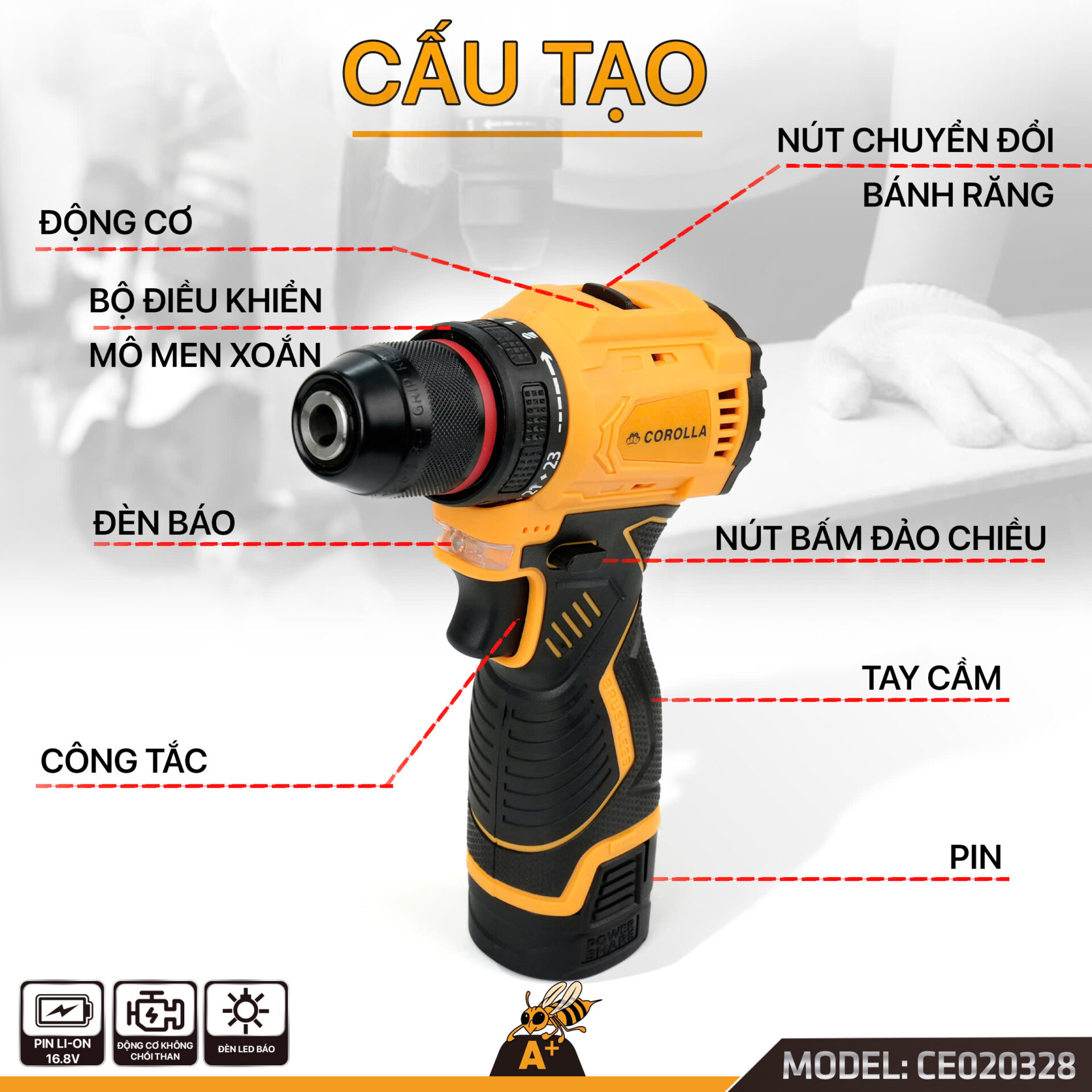 CE020328 – KHOAN VÍT DÙNG PIN 16.8V COROLLA