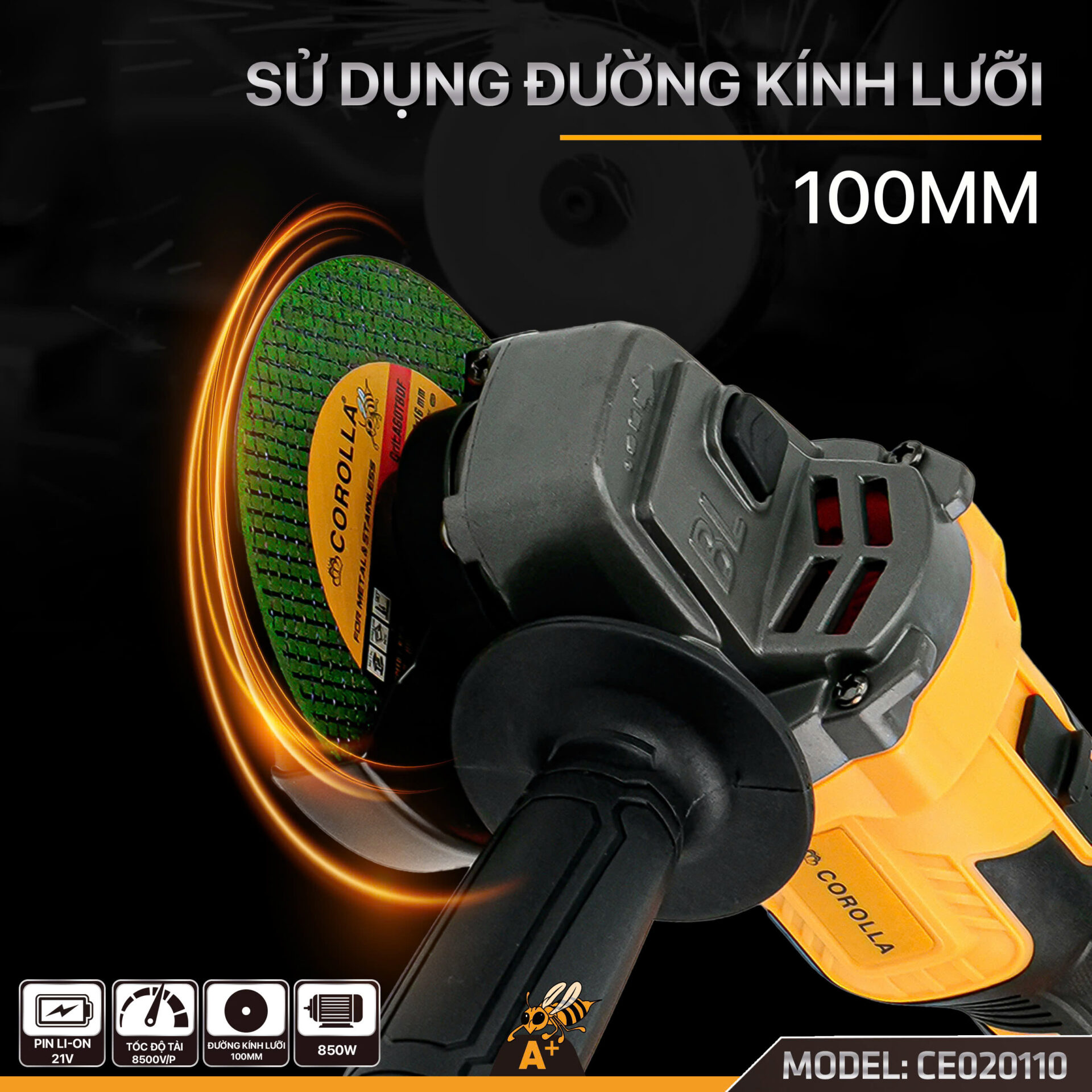 CE020110 – MÁY MÀI GÓC DÙNG PIN 100MM COROLLA