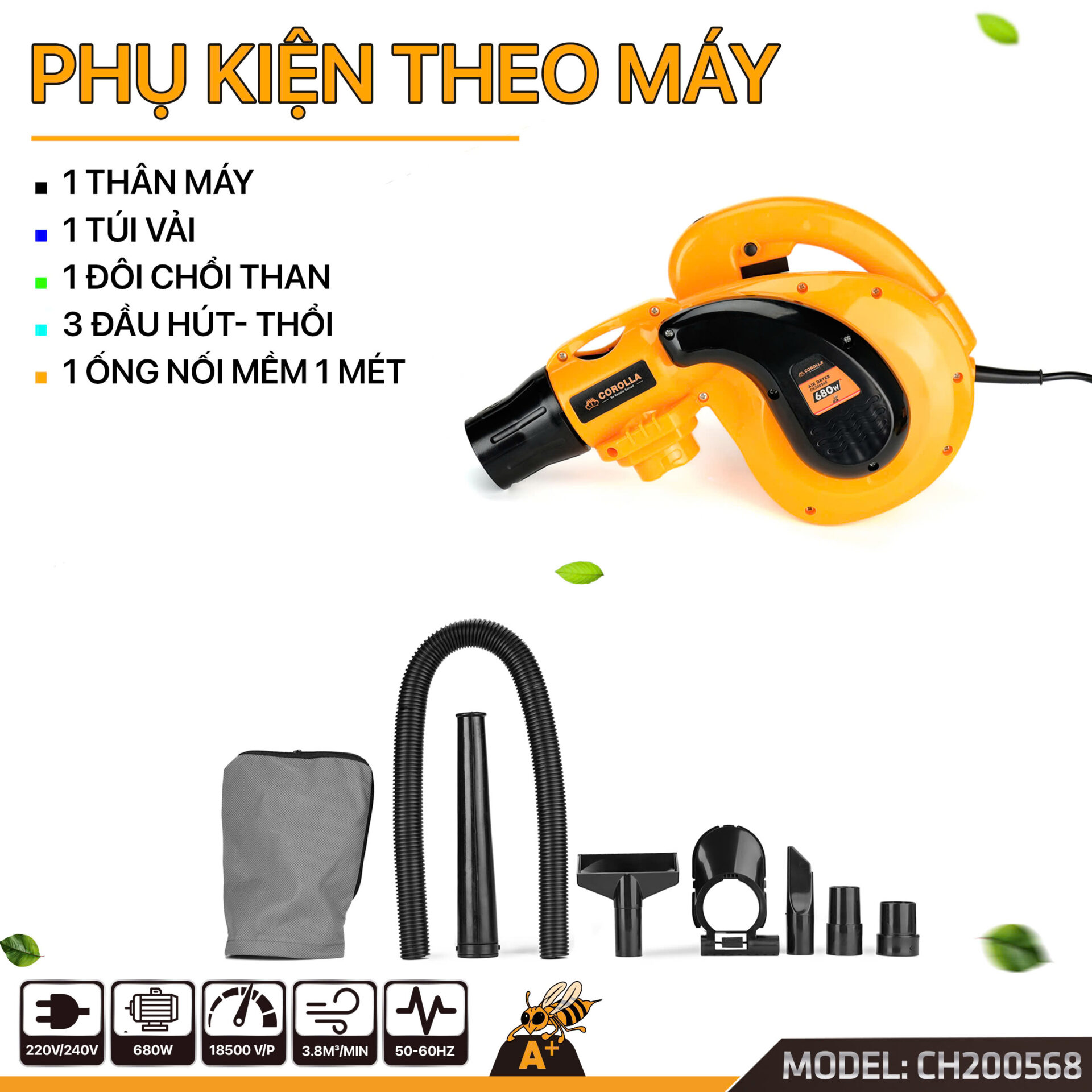 CH200568 – MÁY THỔI HÚT BỤI 680W COROLLA