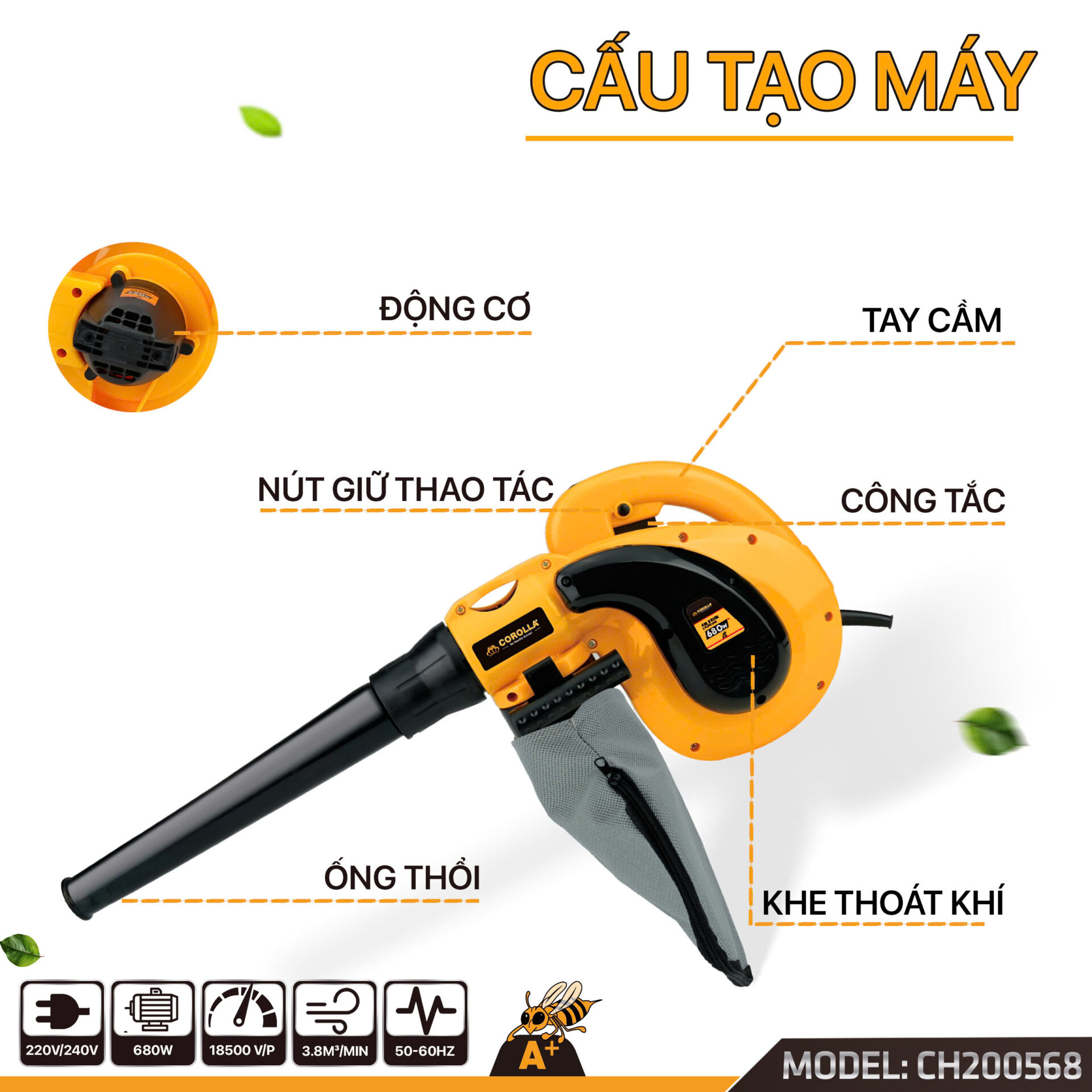 CH200568 – MÁY THỔI HÚT BỤI 680W COROLLA