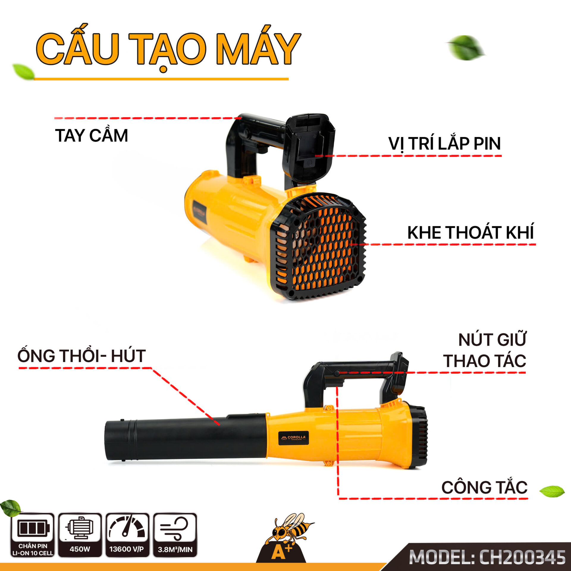 Thân Máy Thổi Lá Dùng Pin COROLLA CH200345 chính hãng