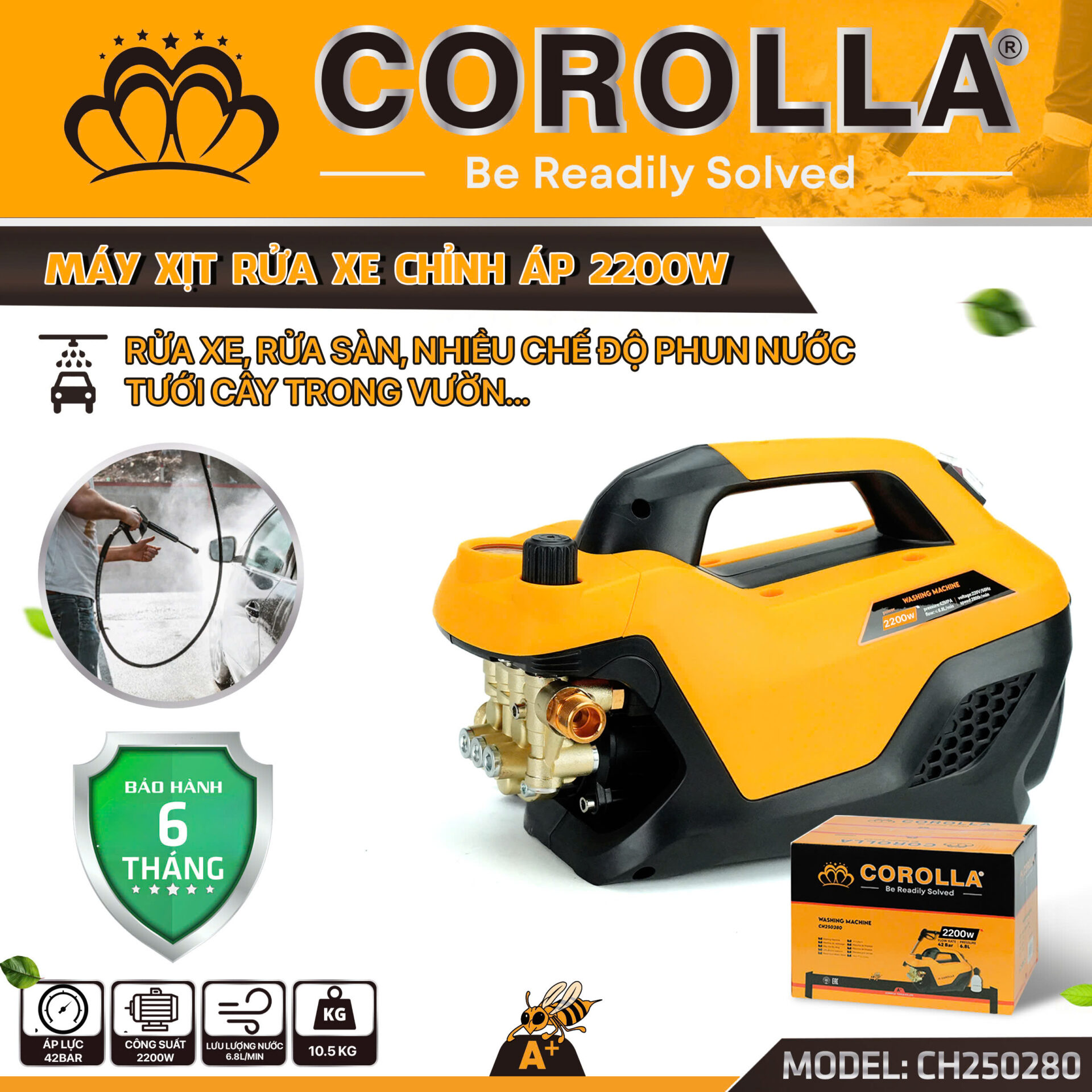 MÁY RỬA XE CAO ÁP COROLLA 2200W CH250280