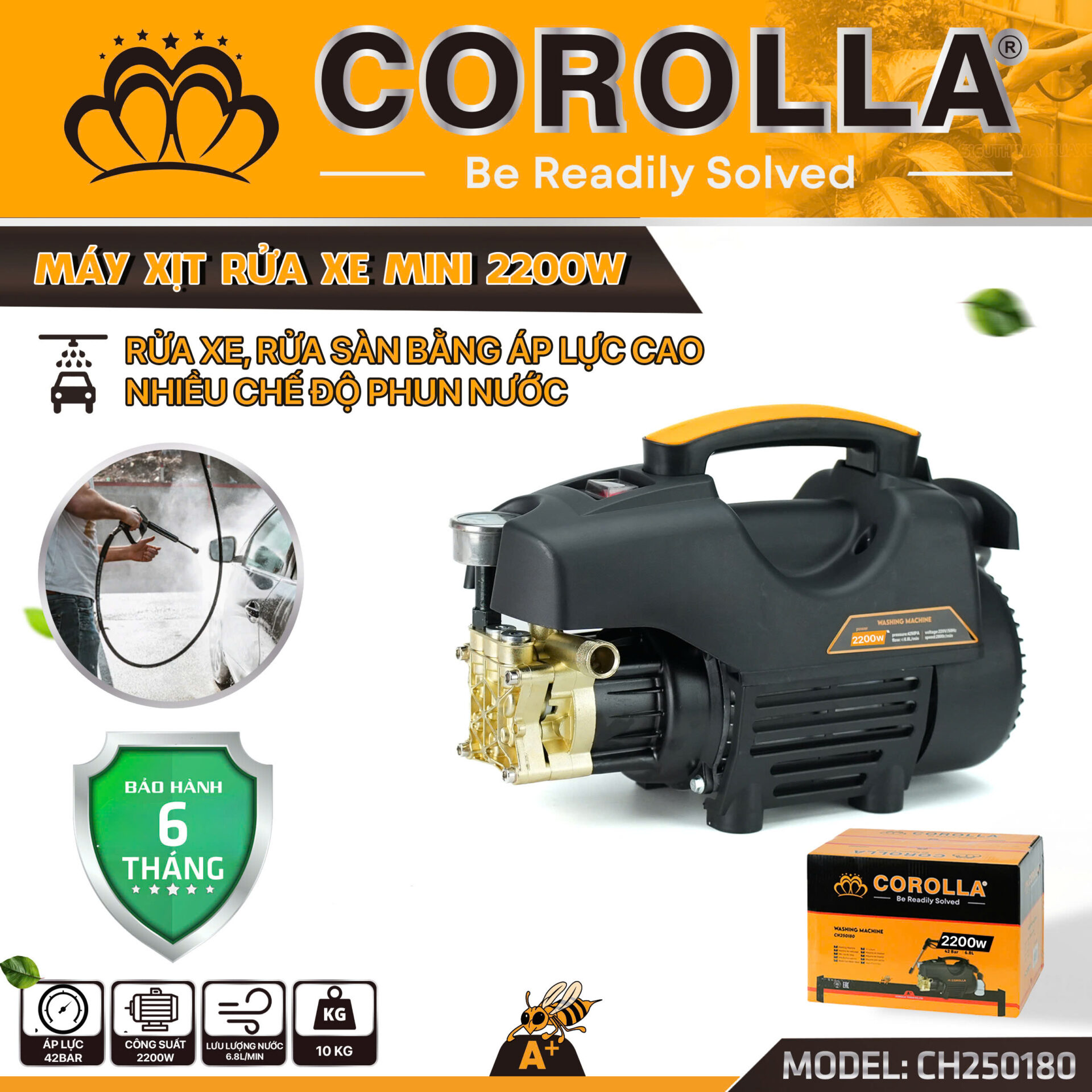MÁY RỬA XE CAO ÁP COROLLA 2200W CH250180