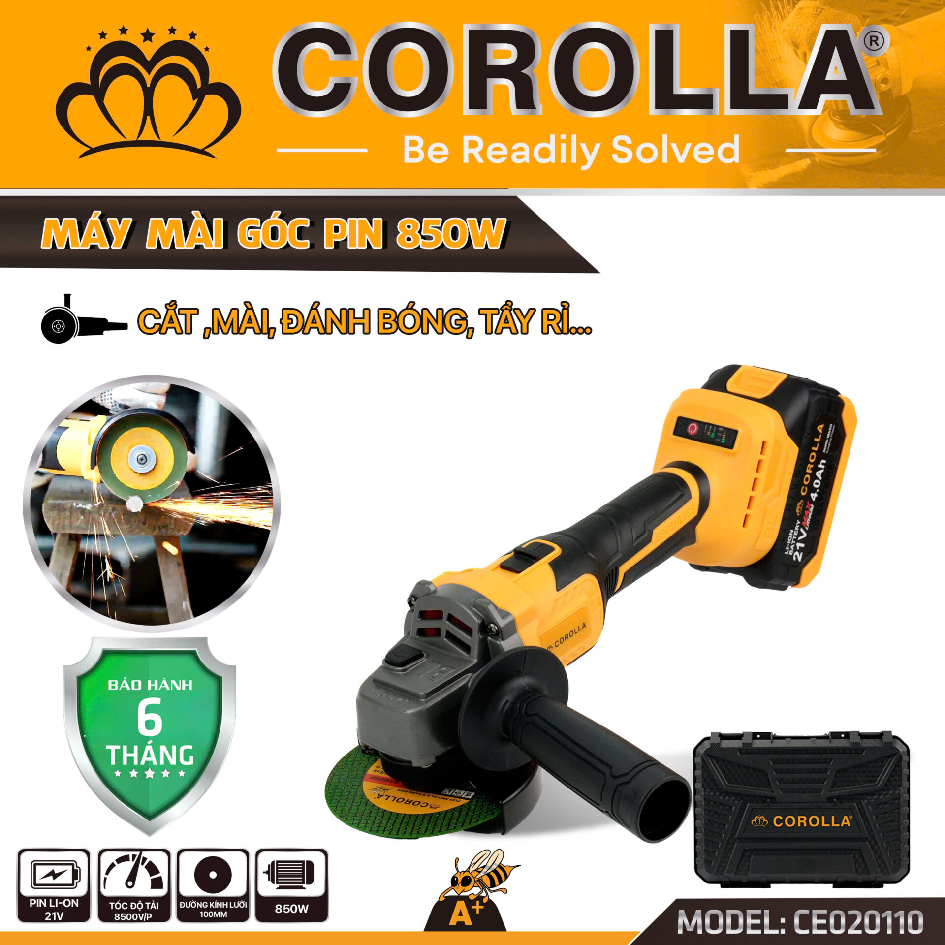 MÁY MÀI GÓC DÙNG PIN 100MM COROLLA CE020110