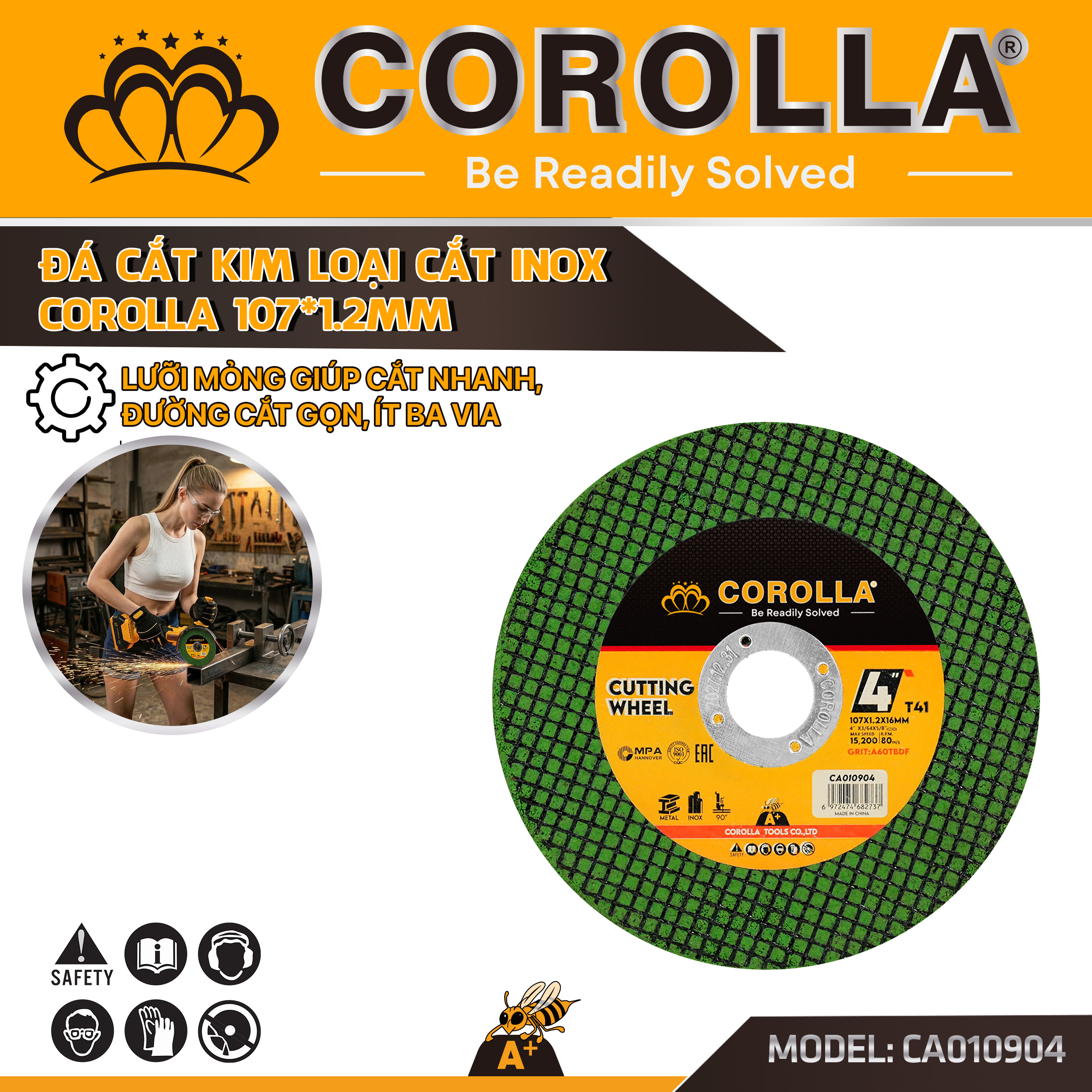 ĐÁ CẮT KIM LOẠI CẮT INOX COROLLA 107*1.2mm