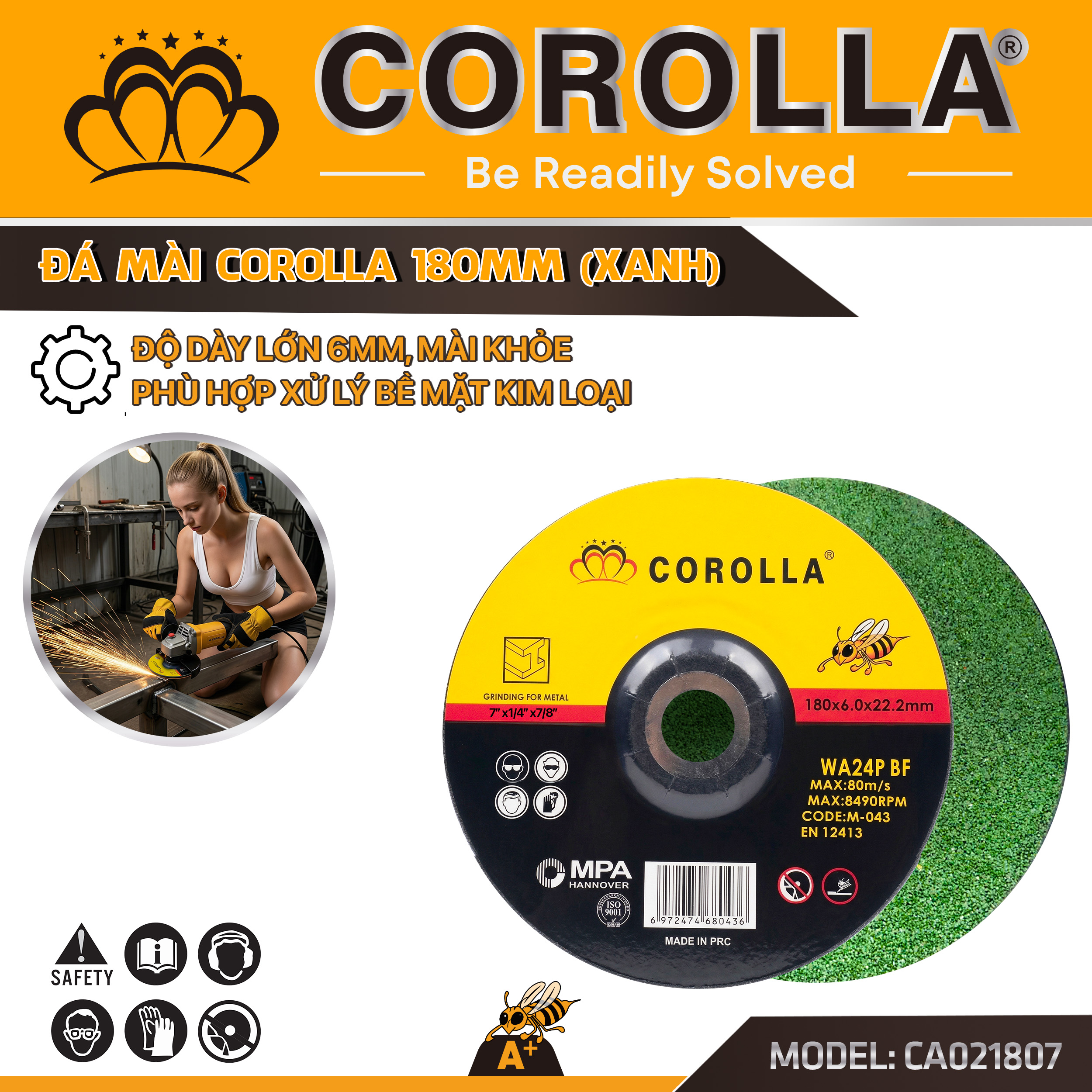 ĐÁ MÀI INOX KIM LOẠI COROLLA 180X6MM