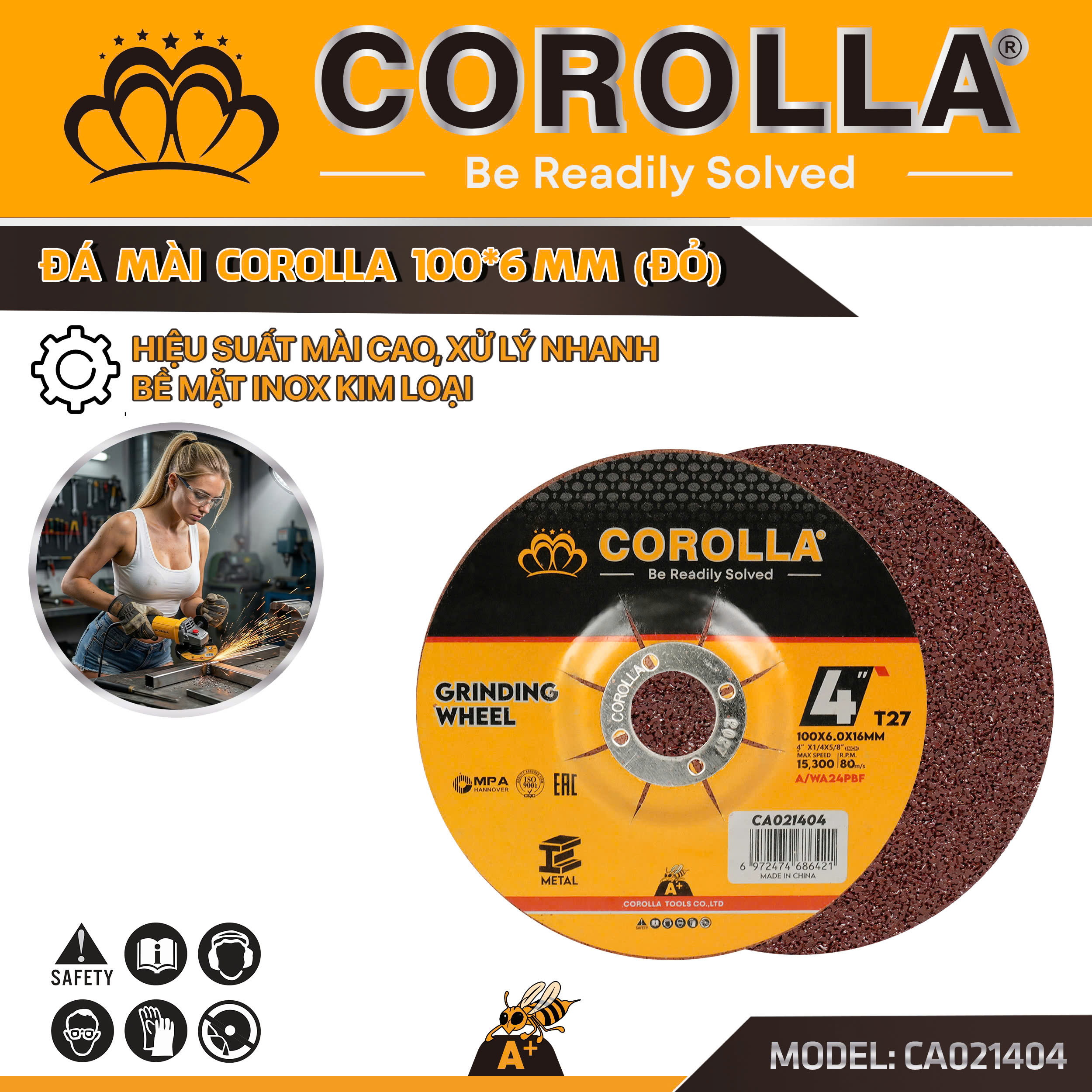 CA021404 Đá mài đỏ 100mm Corolla