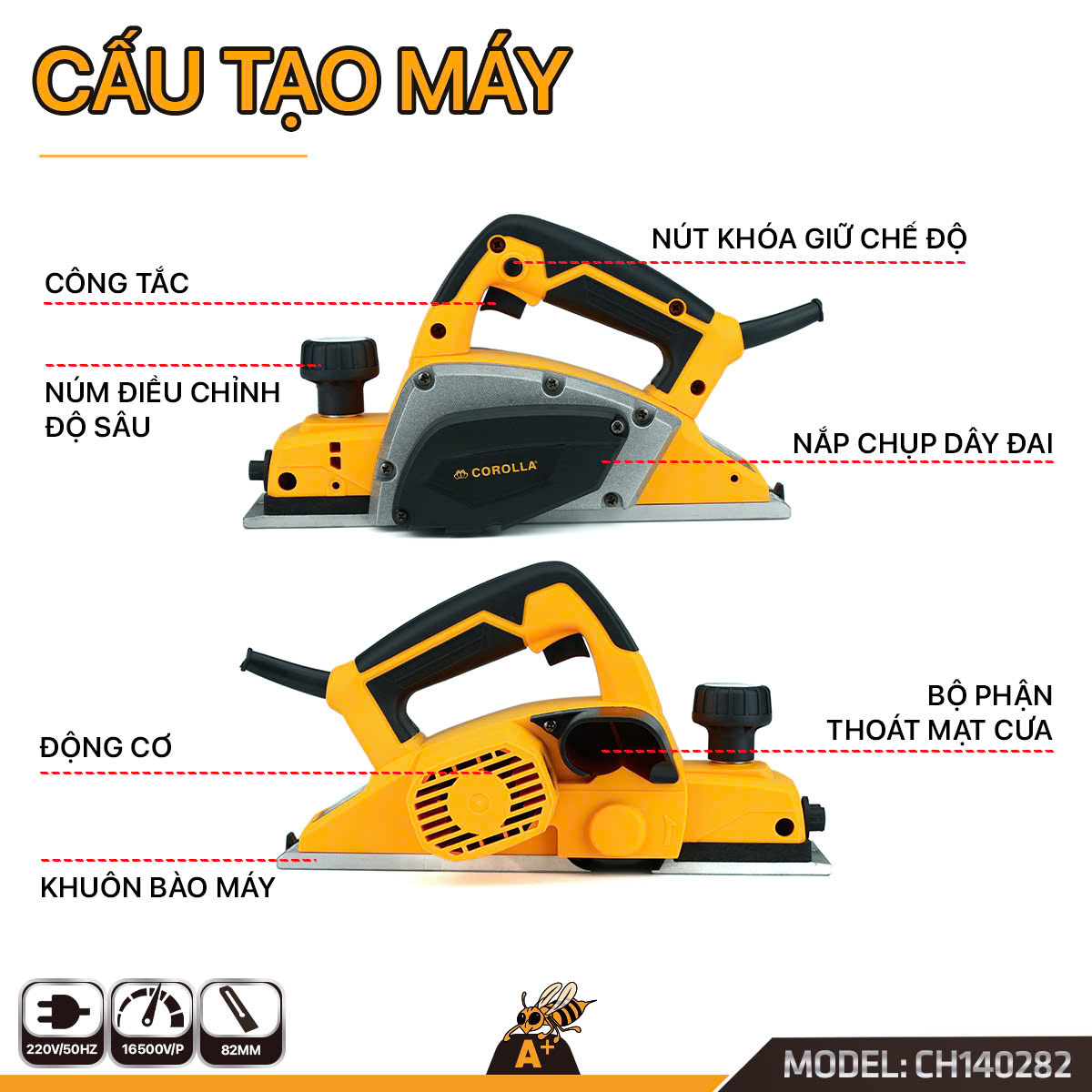 CH140282 – Máy Bào Gỗ 82mm Corolla chính hãng