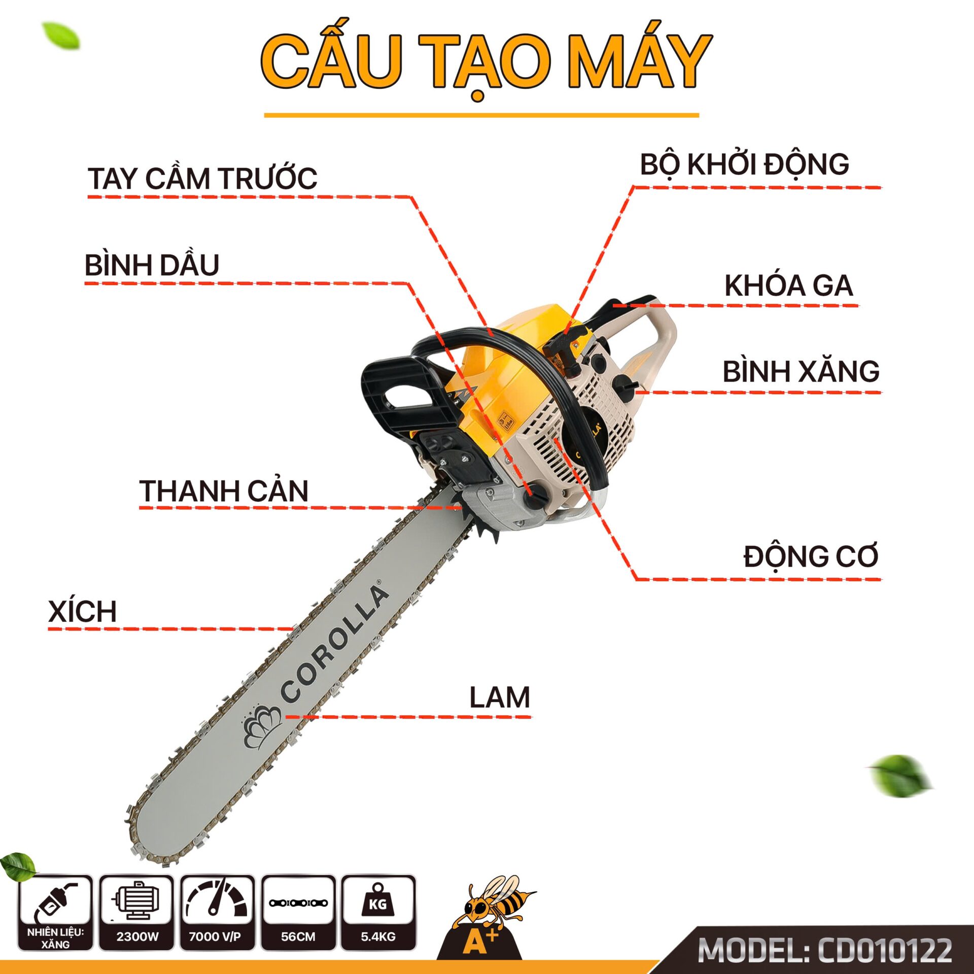 CG010122 – Máy cưa xích chạy xăng 2300W