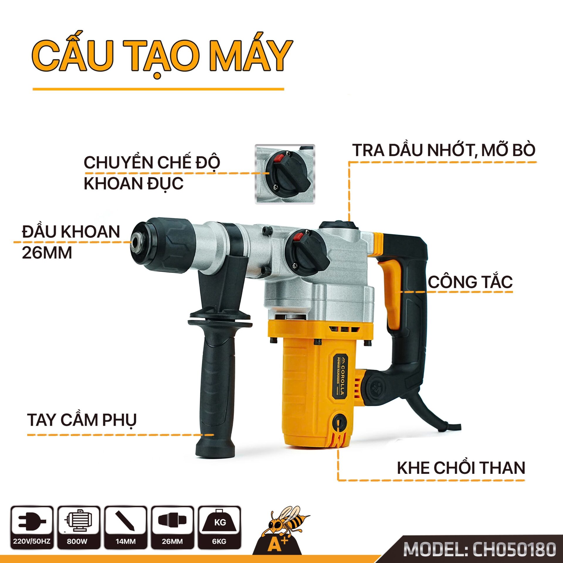 CH050180 Máy khoan đục bê tông 2 chức năng 800W