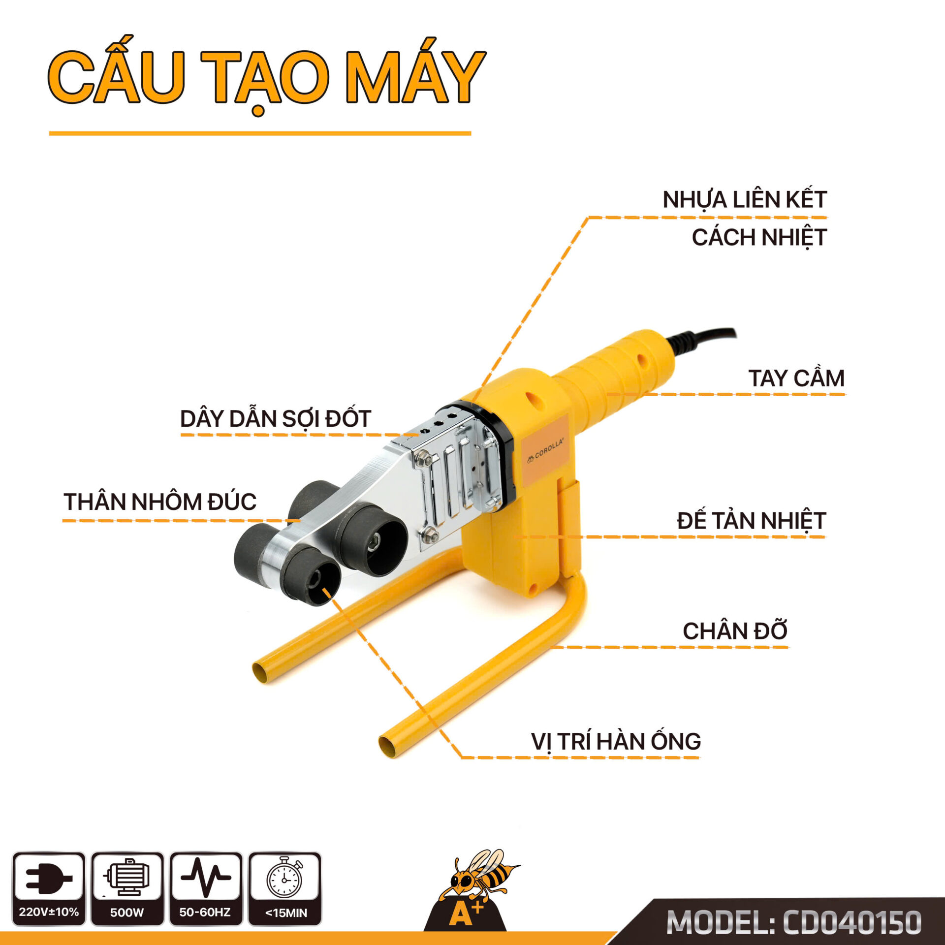 CD040150 – Máy hàn ống nhiệt 500W Corolla