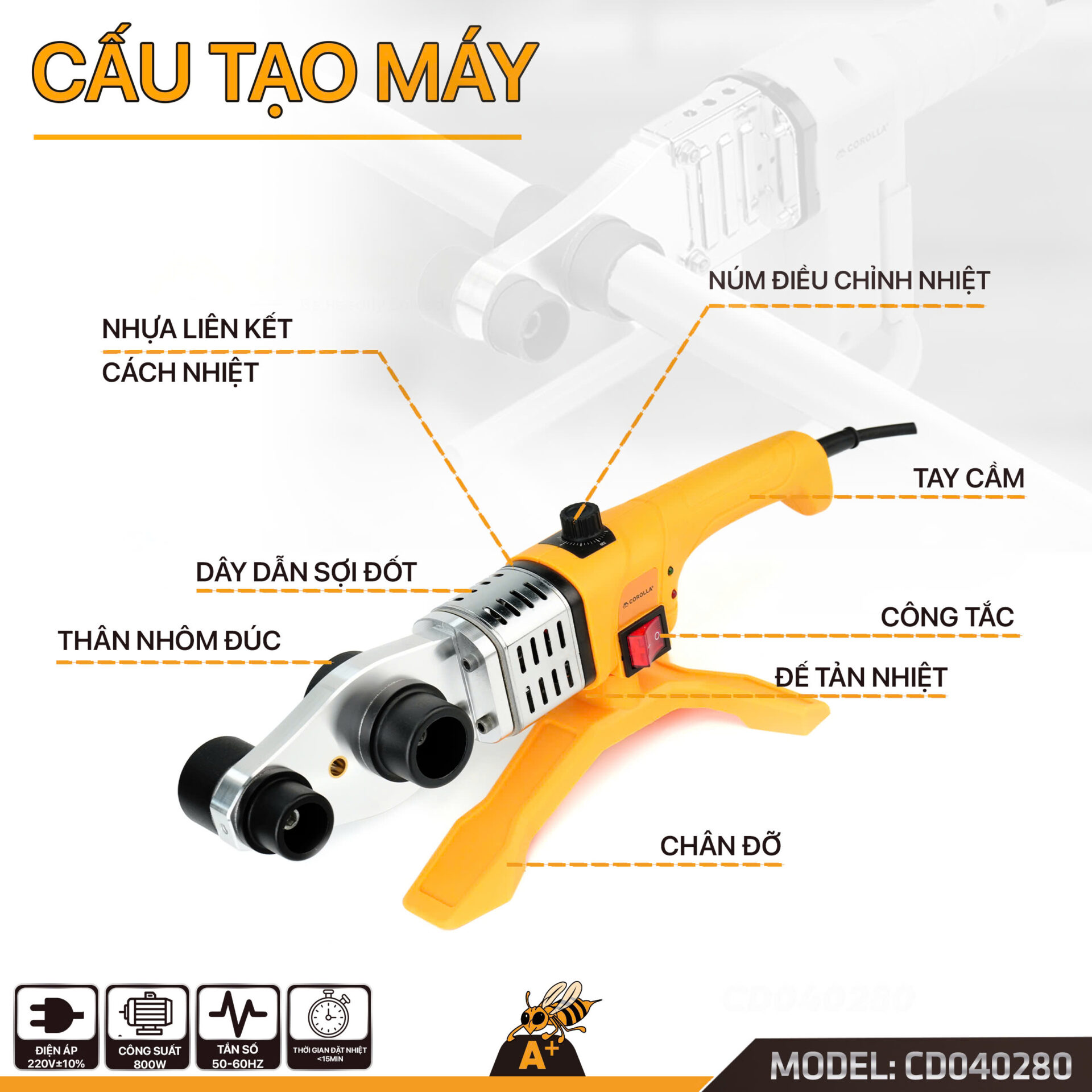 CD040280 – Máy hàn ống nhiệt 80 Corolla 800W