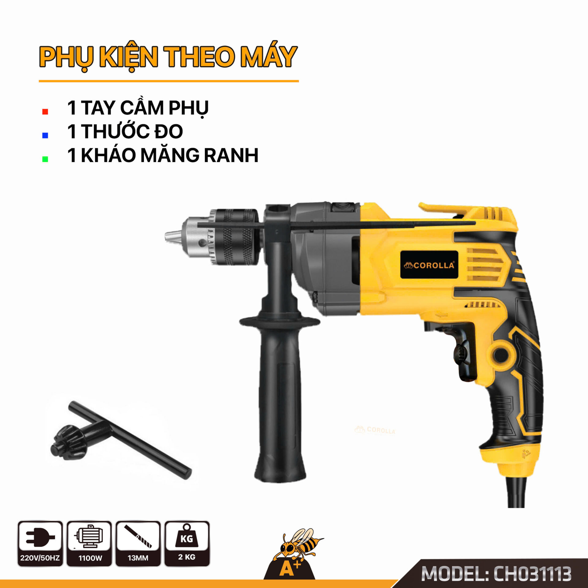 CH031113 – Máy khoan đầu 13mm kèm búa Corolla